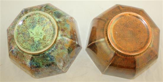Three Wedgwood tea bowls and a similar circular tea bowl, 1920-30s, 6.5cm and 8.5cm, butterfly bowl repaired